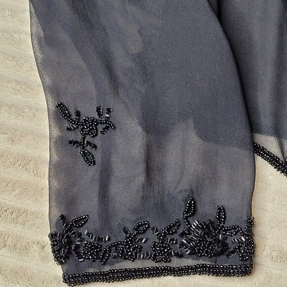 Scala Black Silk Beaded Evening Dress with Sheer Jacket – Size 16 - Picture 12 of 16